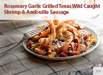 Rosemary Garlic Grilled Texas Wild Caught Shrimp and Andouille Sausage